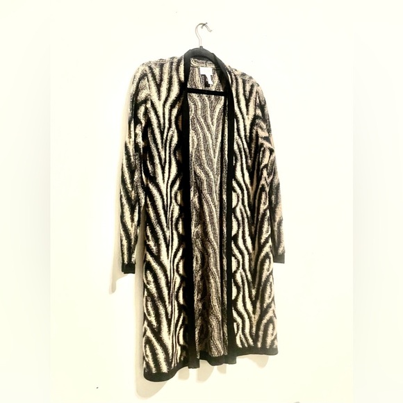 Chico's Sz Large (2) Alicia Long Duster Cardigan Mohair Wool Blend Animal Print - Picture 3 of 7